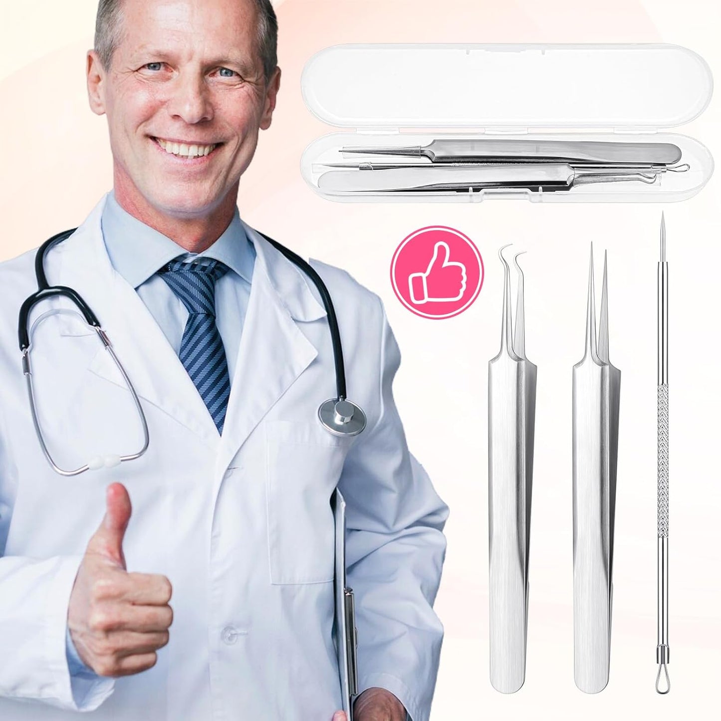 3Pcs Blackhead Tweezers, Stainless Steel Ingrown Hair Needle Kit with Box, Sebaceous Filament Tweezers, Milia Remover Milia Extraction Tools for Quick and Easy Removal of Pimples Blackheads Zit