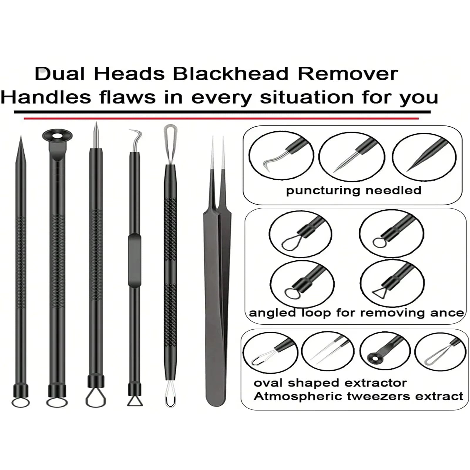 6Pcs Pimple Popper Tool Kit, Blackhead Remover Acne Needle Tools Set Removing Care Comedone Whitehead Popping Zit