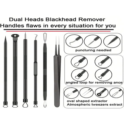 6Pcs Pimple Popper Tool Kit, Blackhead Remover Acne Needle Tools Set Removing Care Comedone Whitehead Popping Zit