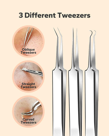 Blackhead Remover Pimple Popper Tool Kit (10 Pcs), Stainless Steel, Silver, Facial Blemish & Blackhead Remover Tools