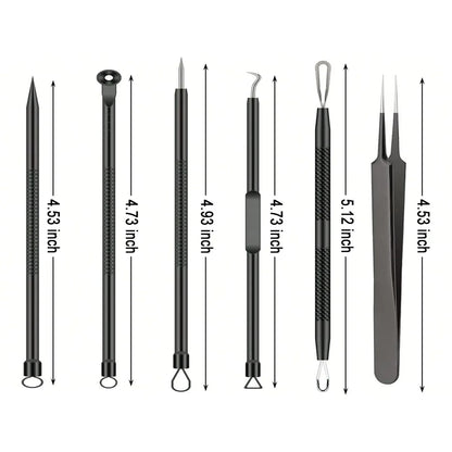 6Pcs Pimple Popper Tool Kit, Blackhead Remover Acne Needle Tools Set Removing Care Comedone Whitehead Popping Zit