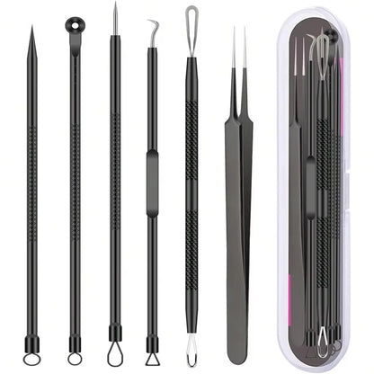 6Pcs Pimple Popper Tool Kit, Blackhead Remover Acne Needle Tools Set Removing Care Comedone Whitehead Popping Zit