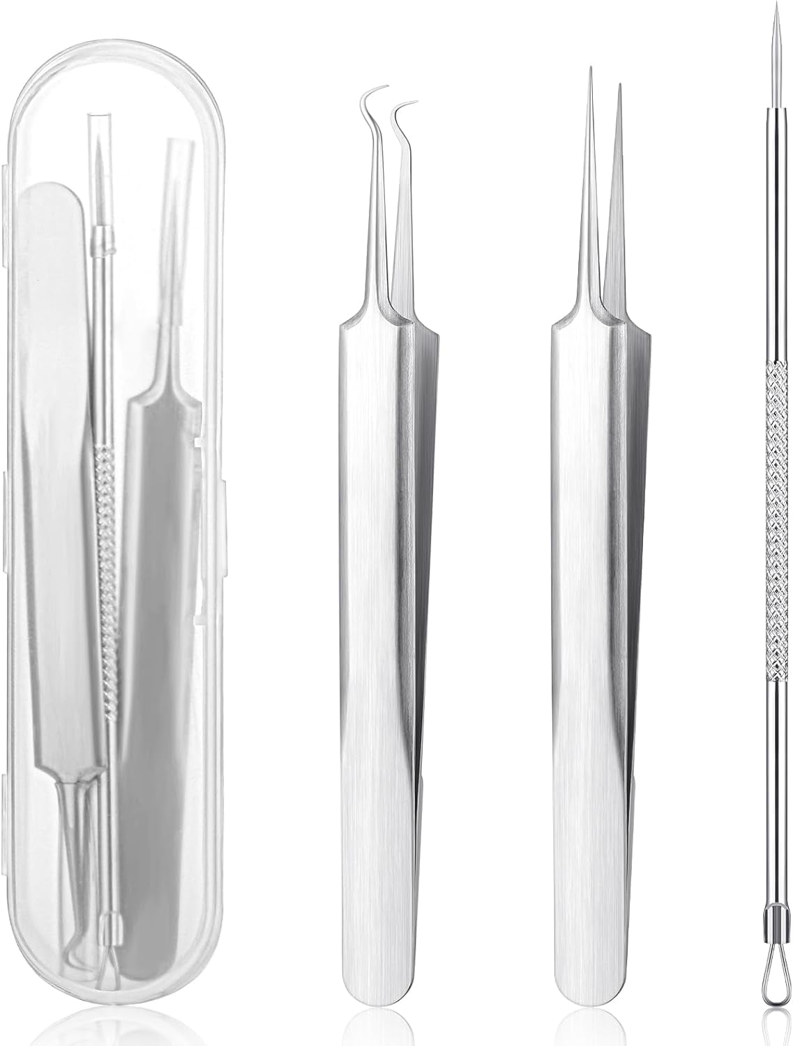 3Pcs Blackhead Tweezers, Stainless Steel Ingrown Hair Needle Kit with Box, Sebaceous Filament Tweezers, Milia Remover Milia Extraction Tools for Quick and Easy Removal of Pimples Blackheads Zit