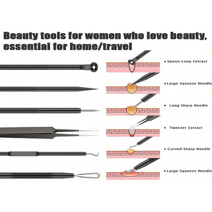 6Pcs Pimple Popper Tool Kit, Blackhead Remover Acne Needle Tools Set Removing Care Comedone Whitehead Popping Zit