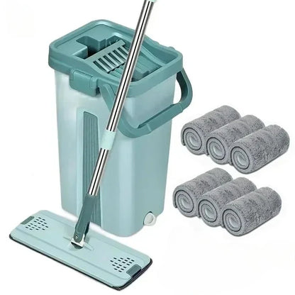 Flat Squeeze Mop with Bucket,All-Purpose Floor Cleaning, Microfiber Pads, Wet or Dry,For Hardwood & Laminate Floors