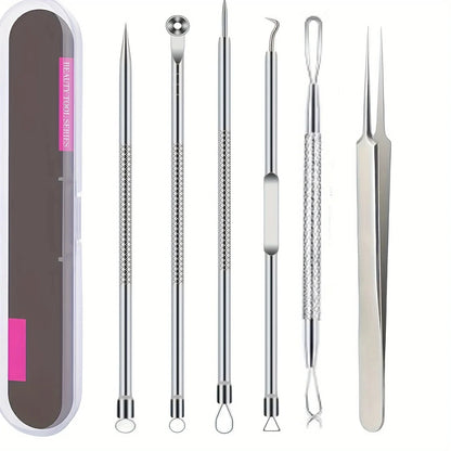 6Pcs Pimple Popper Tool Kit, Blackhead Remover Acne Needle Tools Set Removing Care Comedone Whitehead Popping Zit
