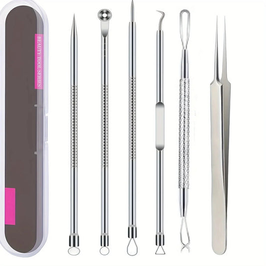 6Pcs Pimple Popper Tool Kit, Blackhead Remover Acne Needle Tools Set Removing Care Comedone Whitehead Popping Zit